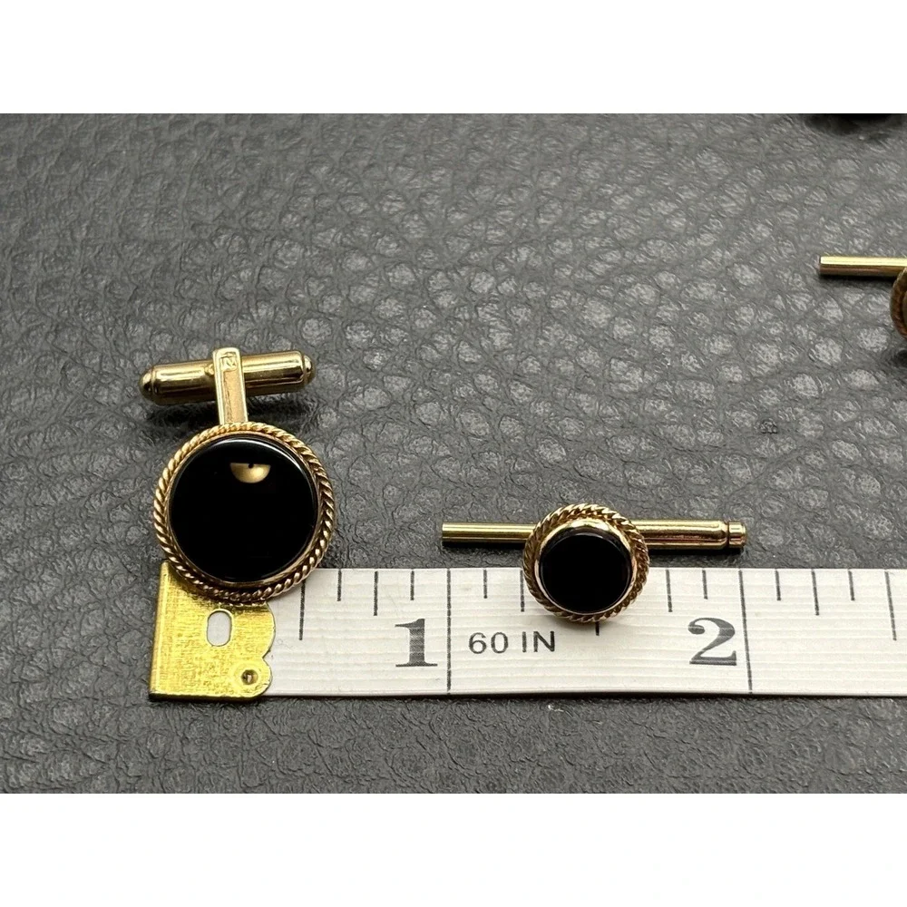 Vintage 14K Gold Filled Black Onyx Cufflinks Cuff Buttons Set 4pc